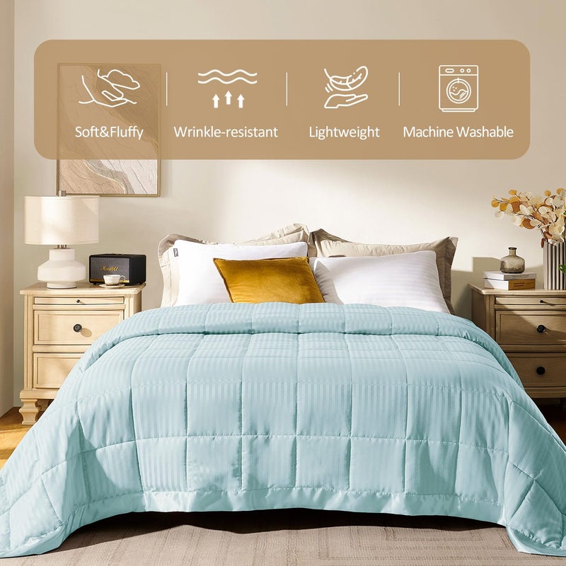 downluxe Queen Size Blanket with Satin Trim, Lightweight Down Alternative Blankets Queen Size for All Season, Machine Washable (Cool Blue, 90x90 Inch) - Image 2